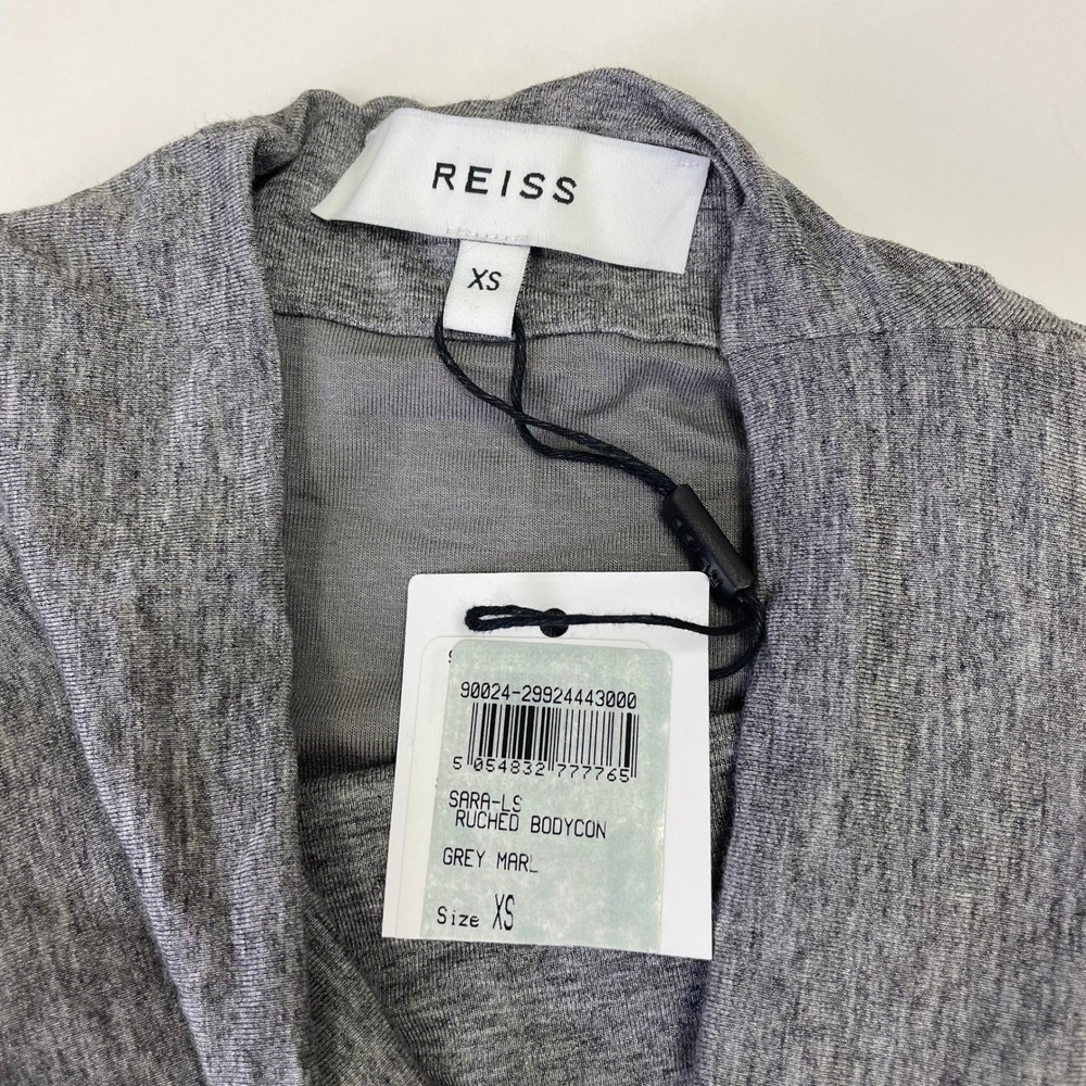 NEW Reiss Sara Ruched Bodycon Dress XS Grey Cowl Neck Wool Blend BusinessCasual - Picture 5 of 16